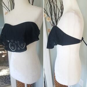 Black boho drape front bandeau bikini top